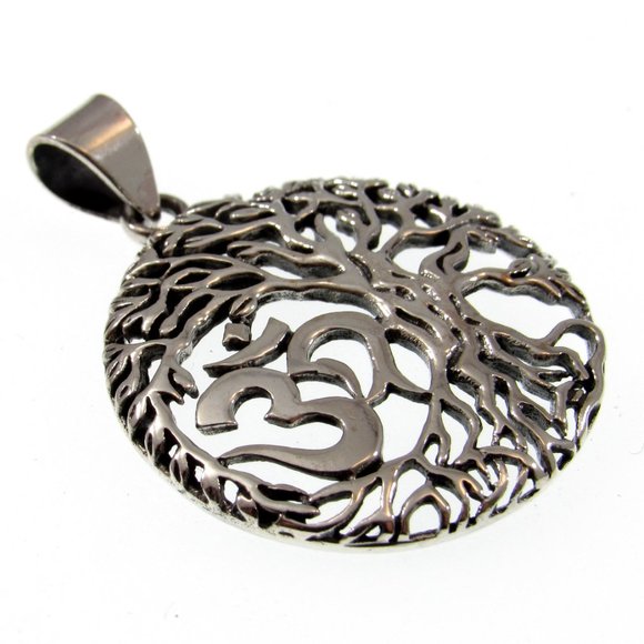 Handcrafted Solid 925 Sterling Silver Tree of Life Om Aum Pendant - Picture 6 of 8